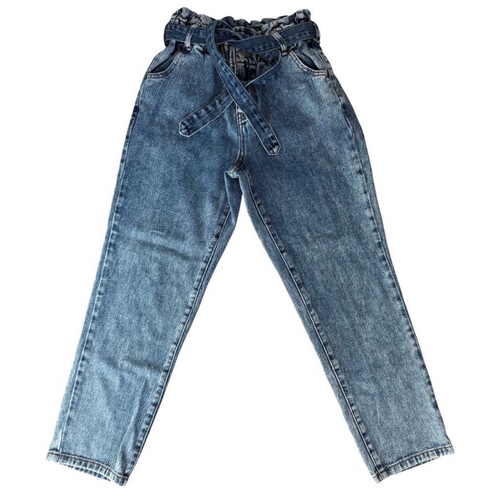 PacSun Women's Blue Paperbag Waist 100% Cotton Mom Jeans with Tie Size 25